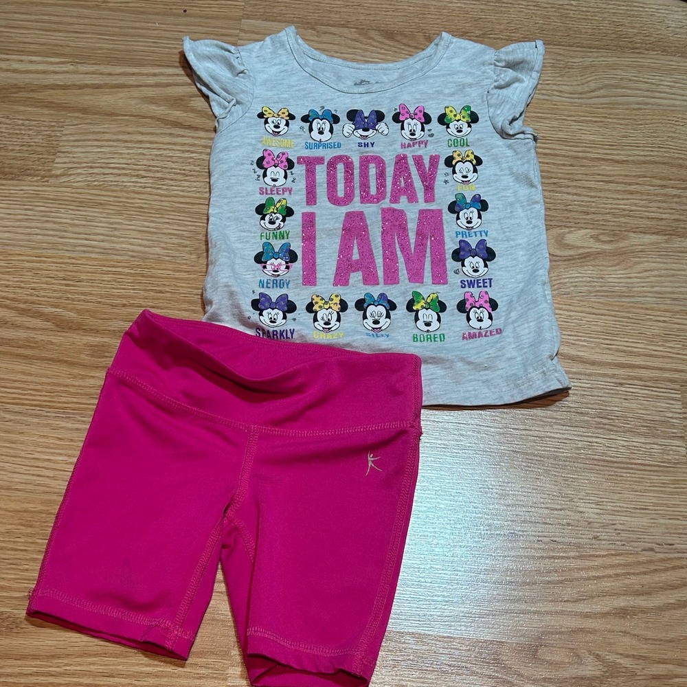 Disney Minnie Mouse Today I Am Tee and Danskin Now Pink Shorts Set Girls 4T